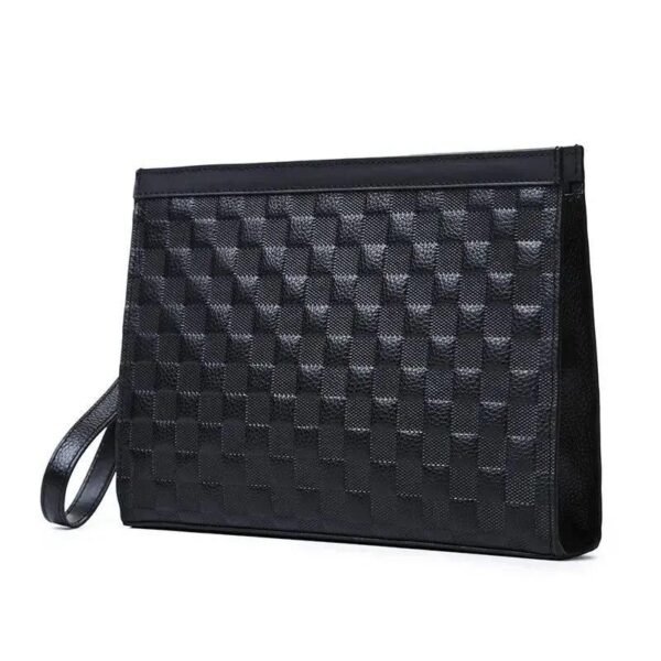 Men’s Plaid Genuine Leather Clutch Bag